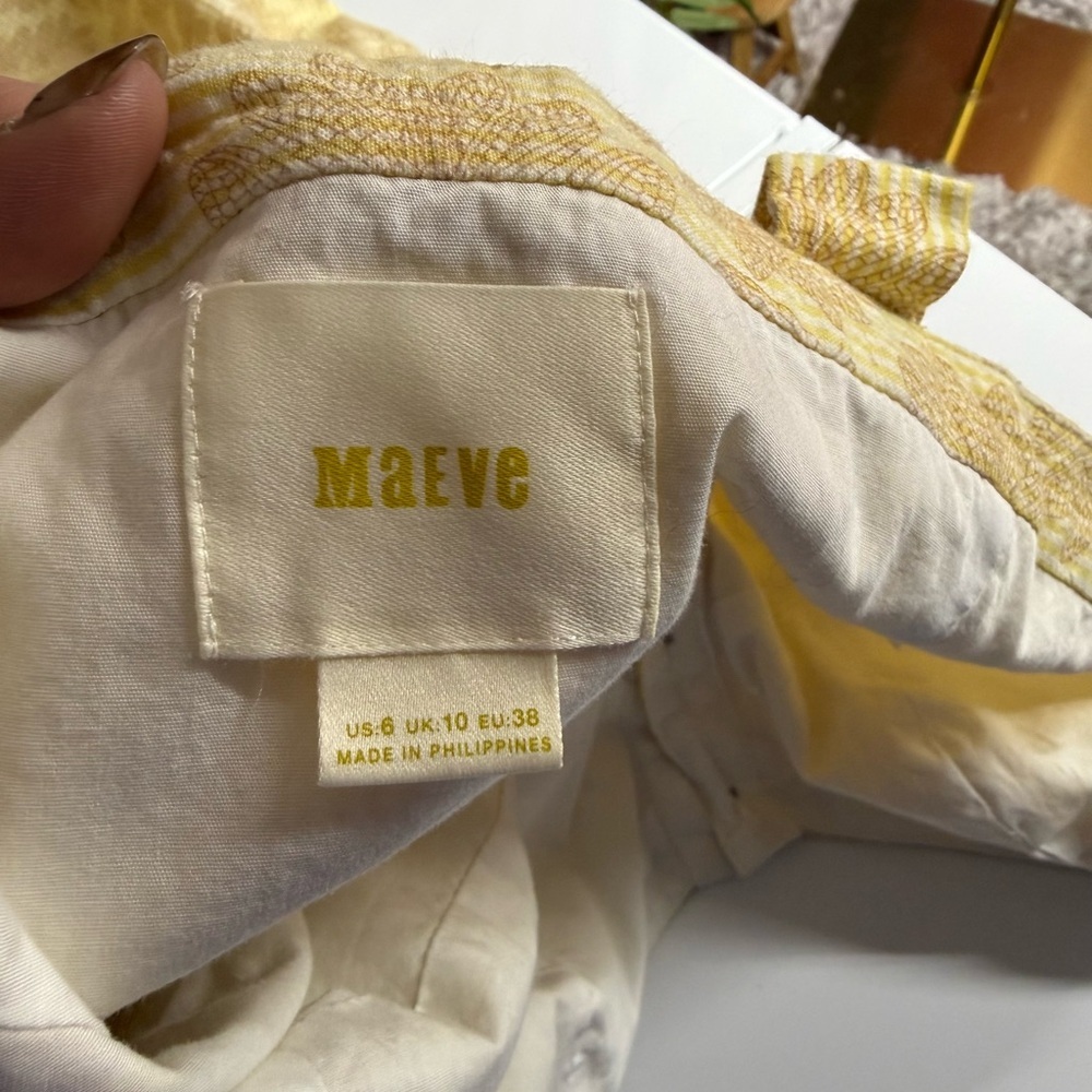 Maeve by Anthropologie Cotton Yellow Seersucker Button-Front Cafe Dress Sz 6 - Picture 7 of 13
